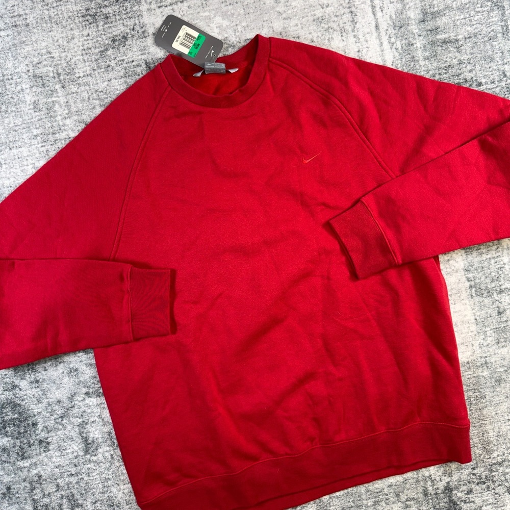 NEW Y2K Nike Sweatshirt Mens XL Red Crewneck Fleece Swoosh Silver Tag 2005 NOS